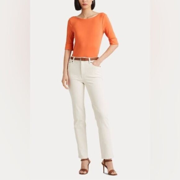 Ralph Lauren Plus Size Boatneck Elbow-Sleeve Top, Boatneck Orange Size 2X NEW - Picture 7 of 15